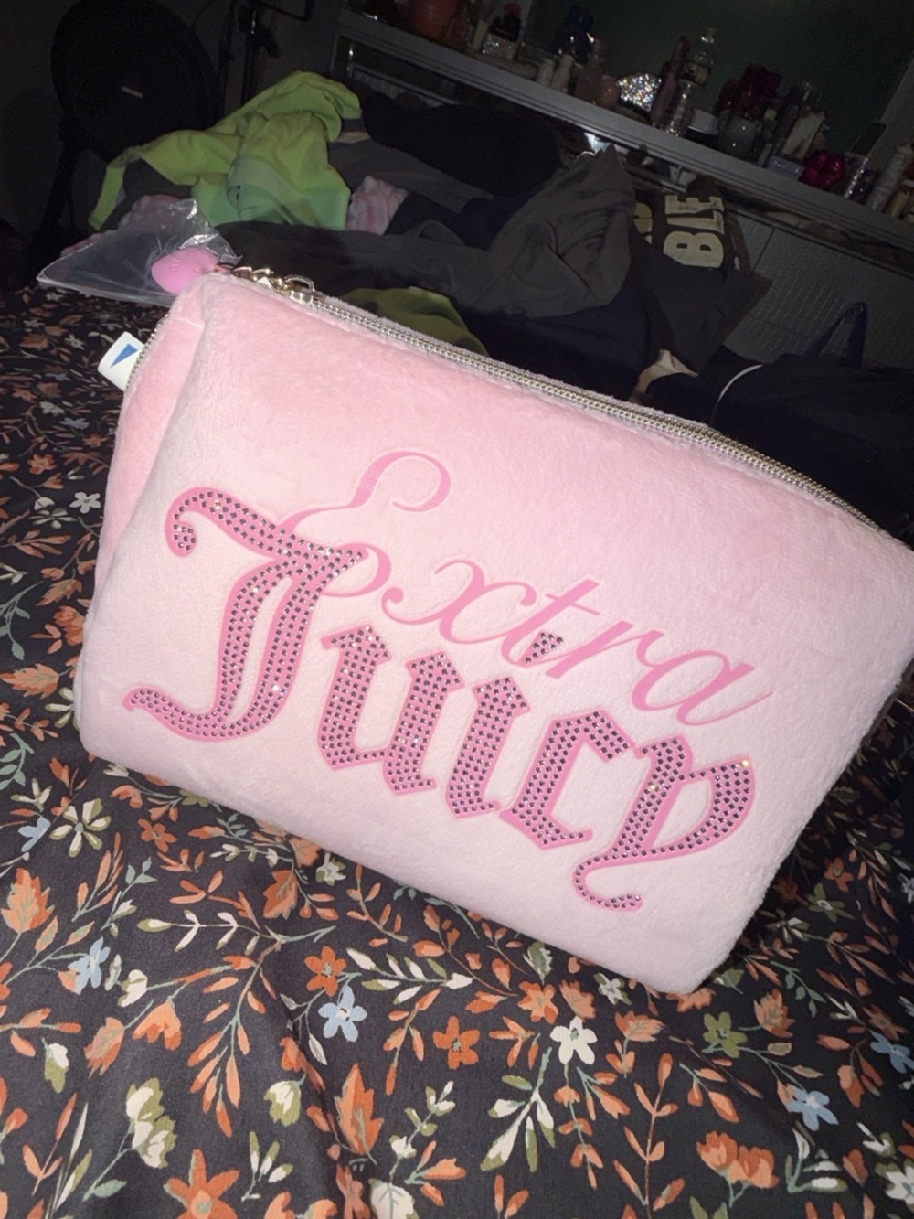 Juicy Couture Pink 'Extra Juicy' Rhinestone Cosmetic Pouch